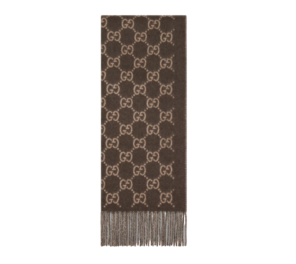 Bonnet Et Écharpe en jacquard de cachemire GG en Marron