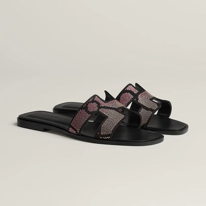 Sandales Oran Noir Et Rose