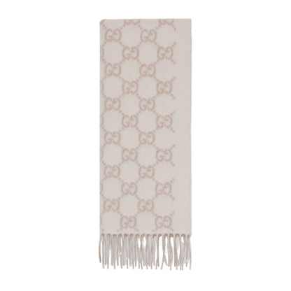 Bonnet Et Écharpe en jacquard de cachemire GG en Blanc Cassé et Beige